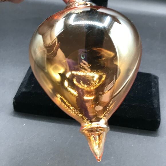 Iridescent Gold Cream Finial Tear Drop Hand Blown Glass Ornament 6" No Box - Picture 3 of 5
